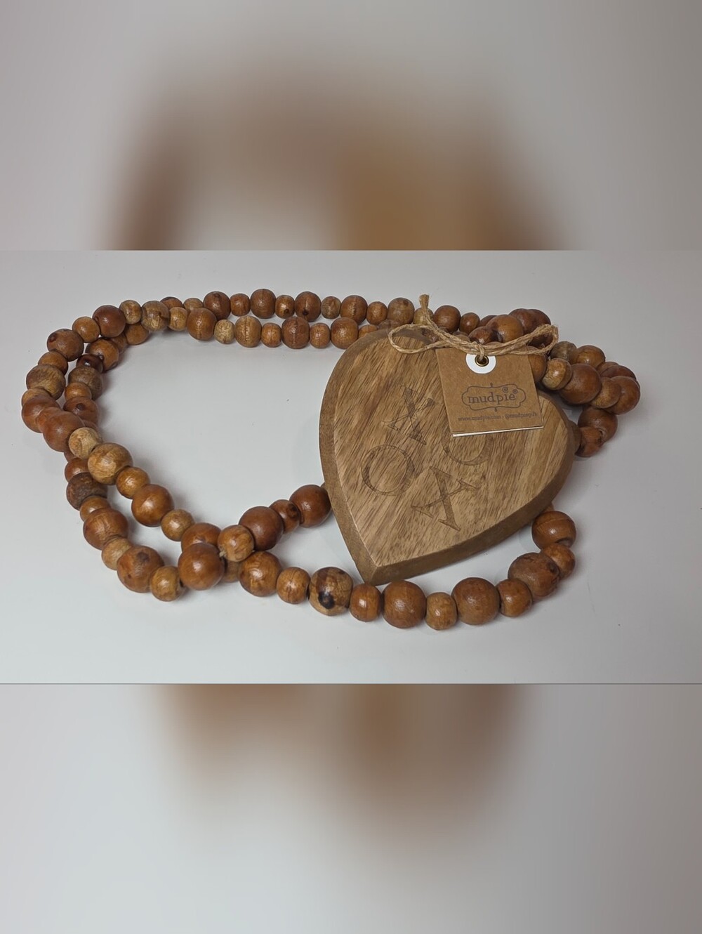 Mud Pie Etched Beaded Décor, Natural Heart
